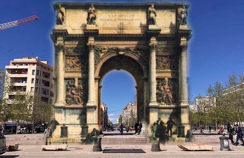 place d'aix porte d'aix arc de triomphe marseille avant apres